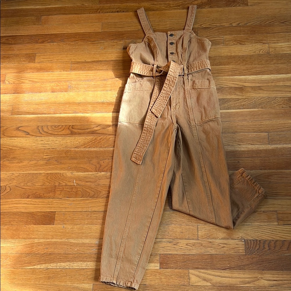 Universal Thread Tan Overalls with Wide-Leg Design